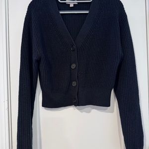 Cotton Blend Cropped V-Neck Cardigan Sweater